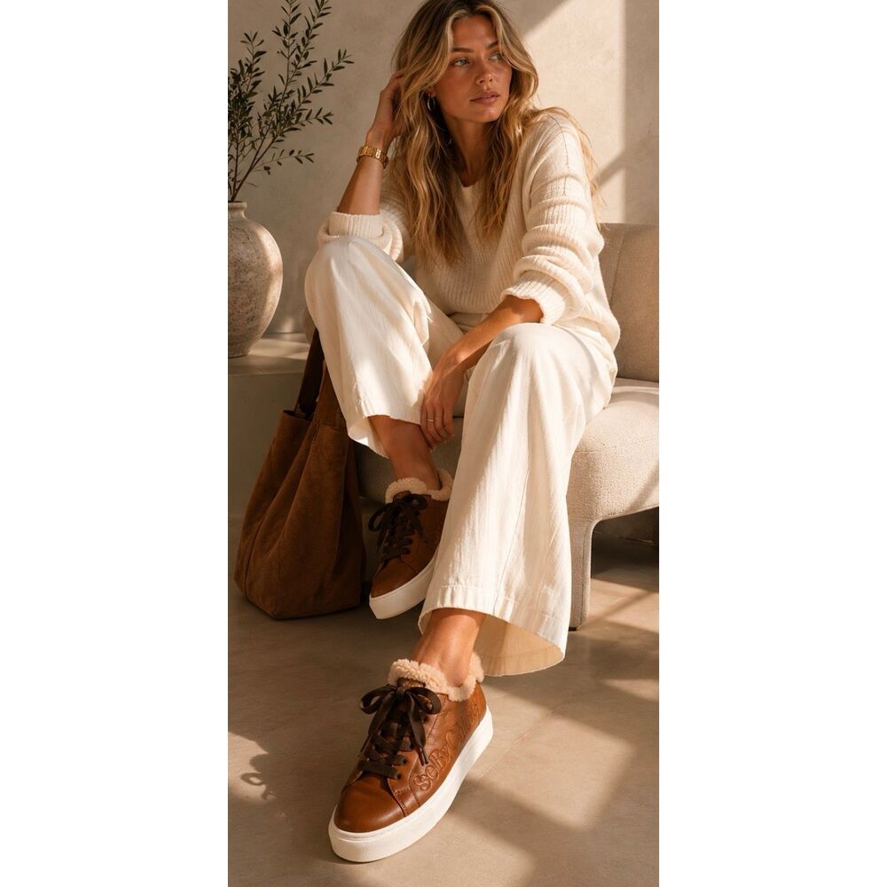 See by Chloé Shearling-Lined Leather Sneakers Brown Lace-Up Platform Trainer Sho